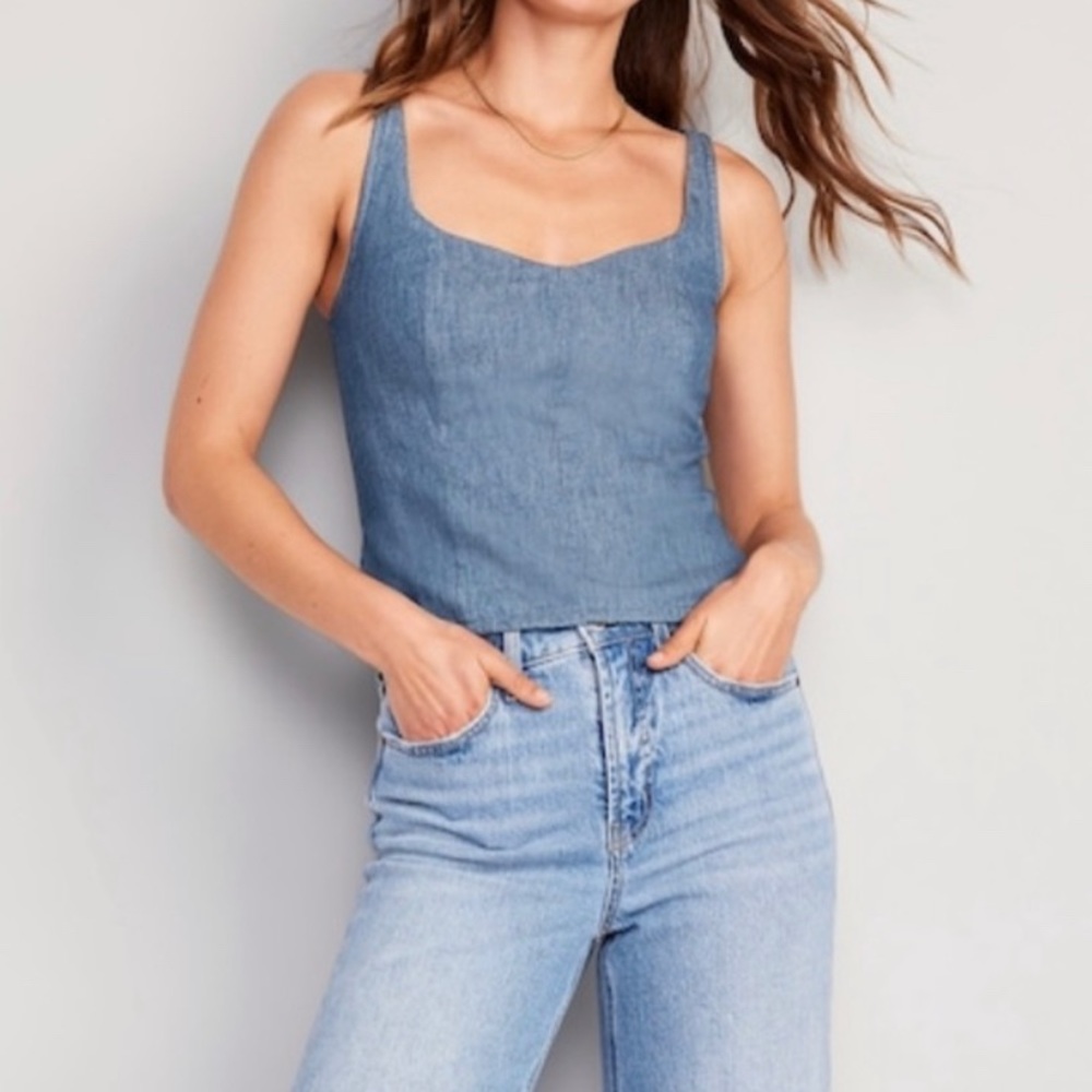 Old Navy Dark Wash Denim Smocked Back Tank Sz XXL NWT